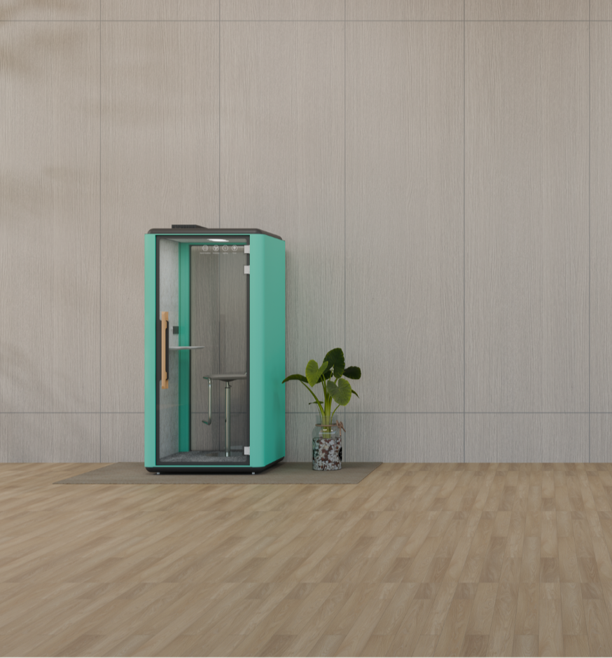 soundproof pod next to plant